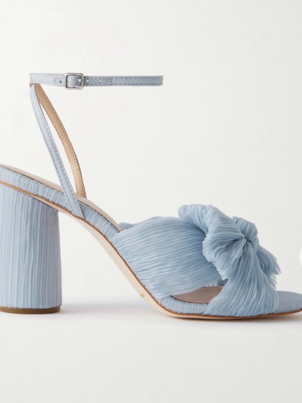 Loeffler Randall Camellia Bow Heels Size 5.5 Blue Organza Pleated Sandals